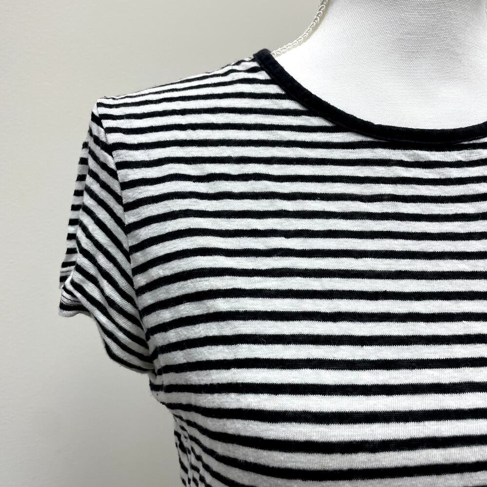 Frame Linen Classic Striped T-Shirt M Black White Crew Neck - Picture 2 of 15